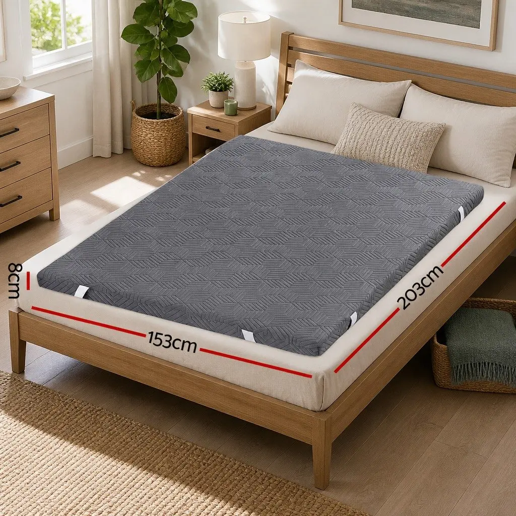 Memory Foam Mattress Topper Dual Layer Gel 8cm Bamboo Cover Queen