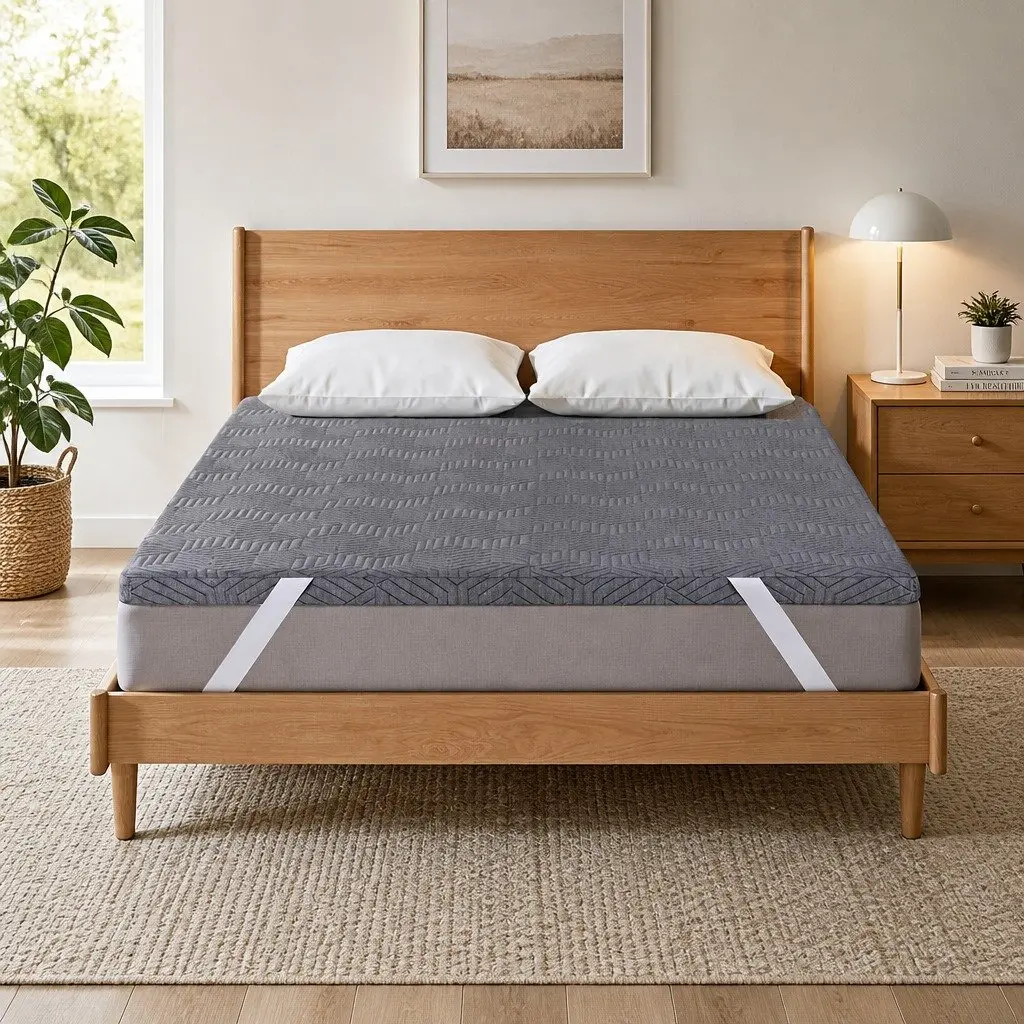 Memory Foam Mattress Topper Dual Layer Gel 8cm Bamboo Cover Queen