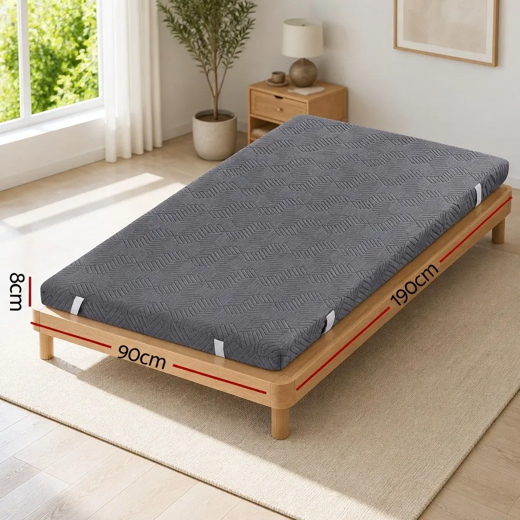 Memory Foam Mattress Topper 8cm Gel Dual Layer Bamboo Cover Single Bed