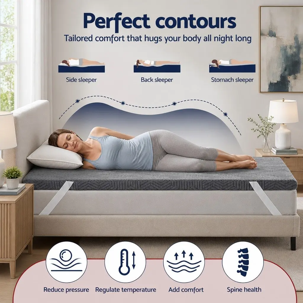 Memory Foam Mattress Topper 8cm Gel Dual Layer Bamboo Cover Single Bed