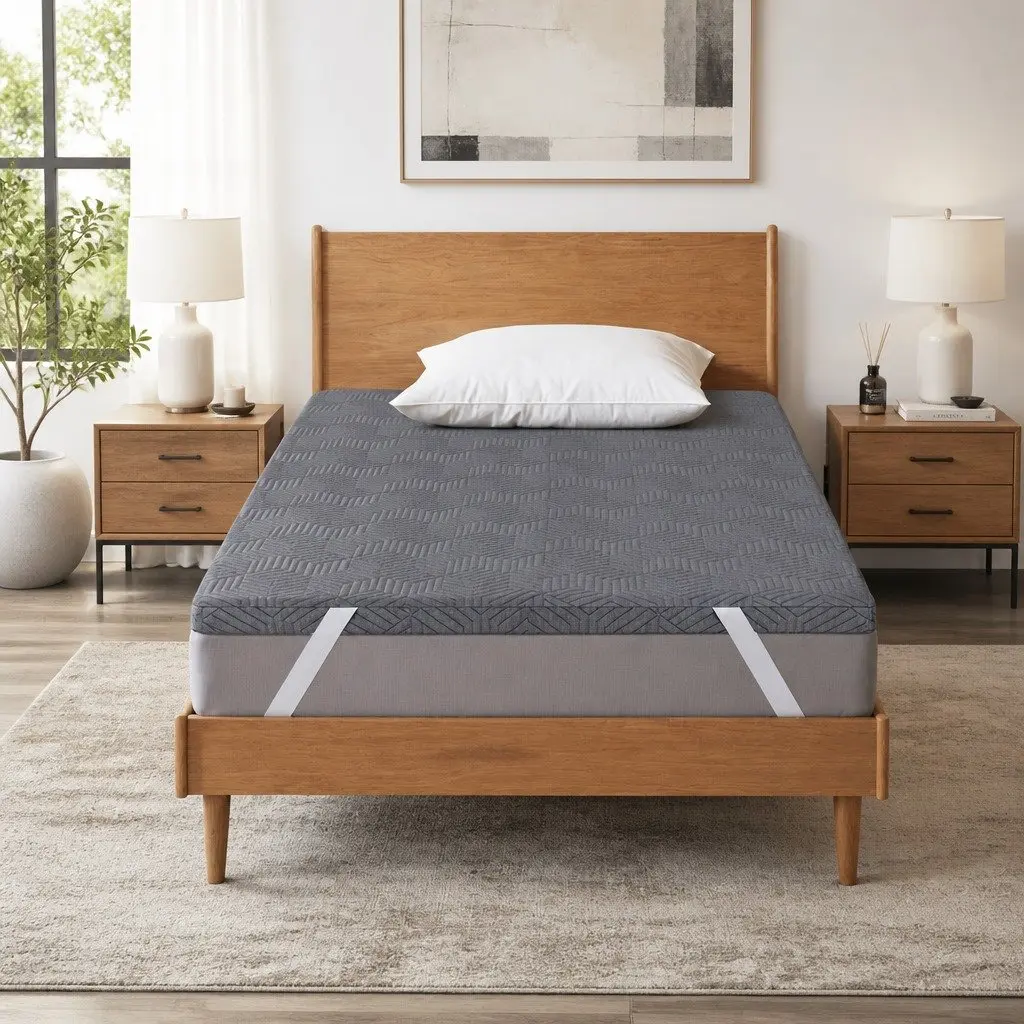 Memory Foam Mattress Topper 8cm Gel Dual Layer Bamboo Cover Single Bed