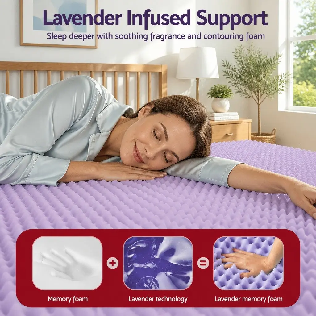 Memory Foam Mattress Topper Egg Crate 5cm King Single Lavender Infused