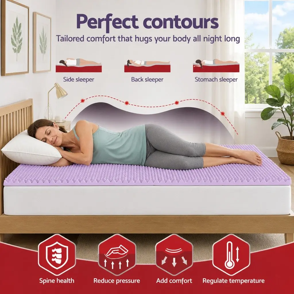 Memory Foam Mattress Topper 5cm Double Lavender Infused Egg Crate Pad Pressure