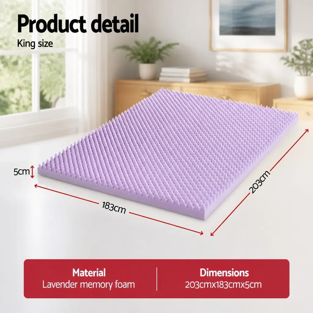 Memory Foam Mattress Topper Lavender Infused 5cm King Egg Crate