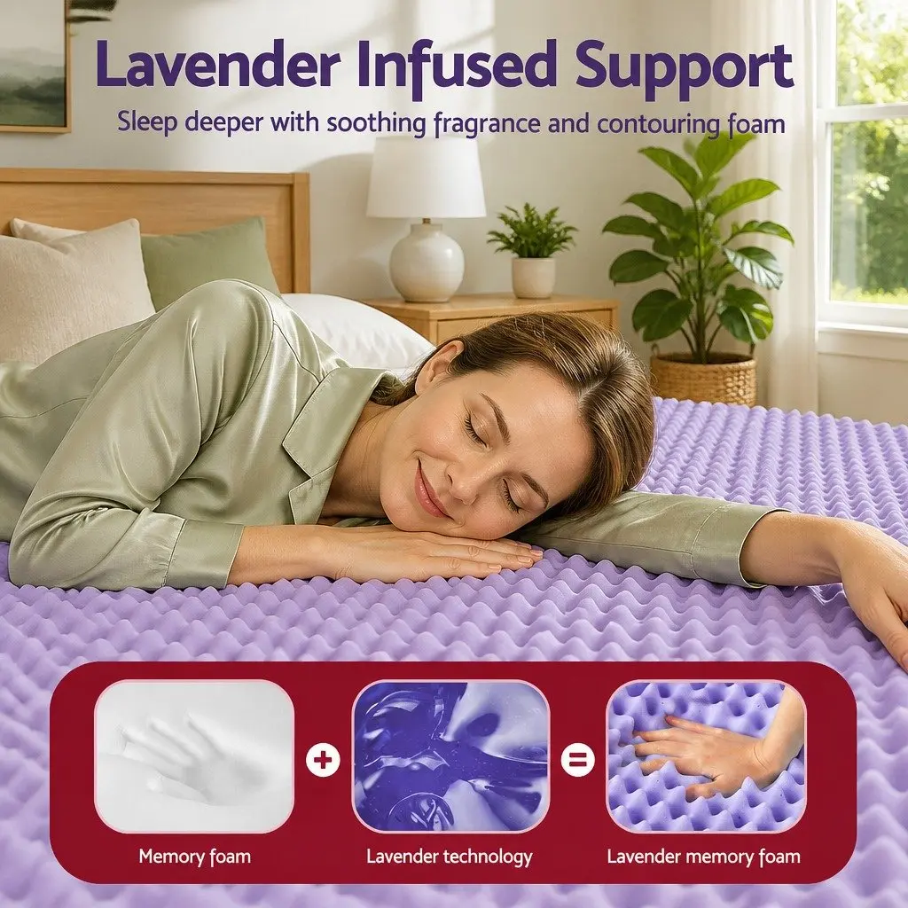 Memory Foam Mattress Topper Lavender Infused 5cm King Egg Crate