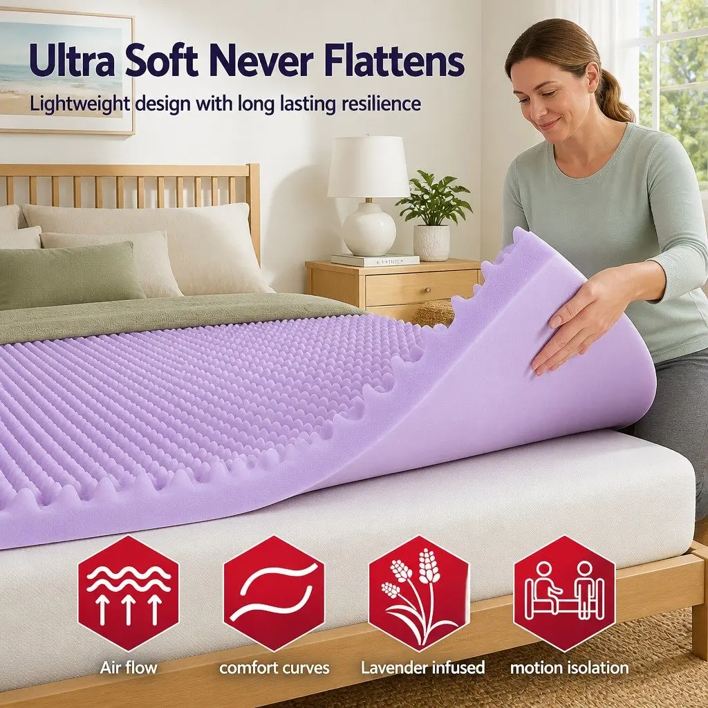 Memory Foam Mattress Topper Lavender Infused 5cm King Egg Crate