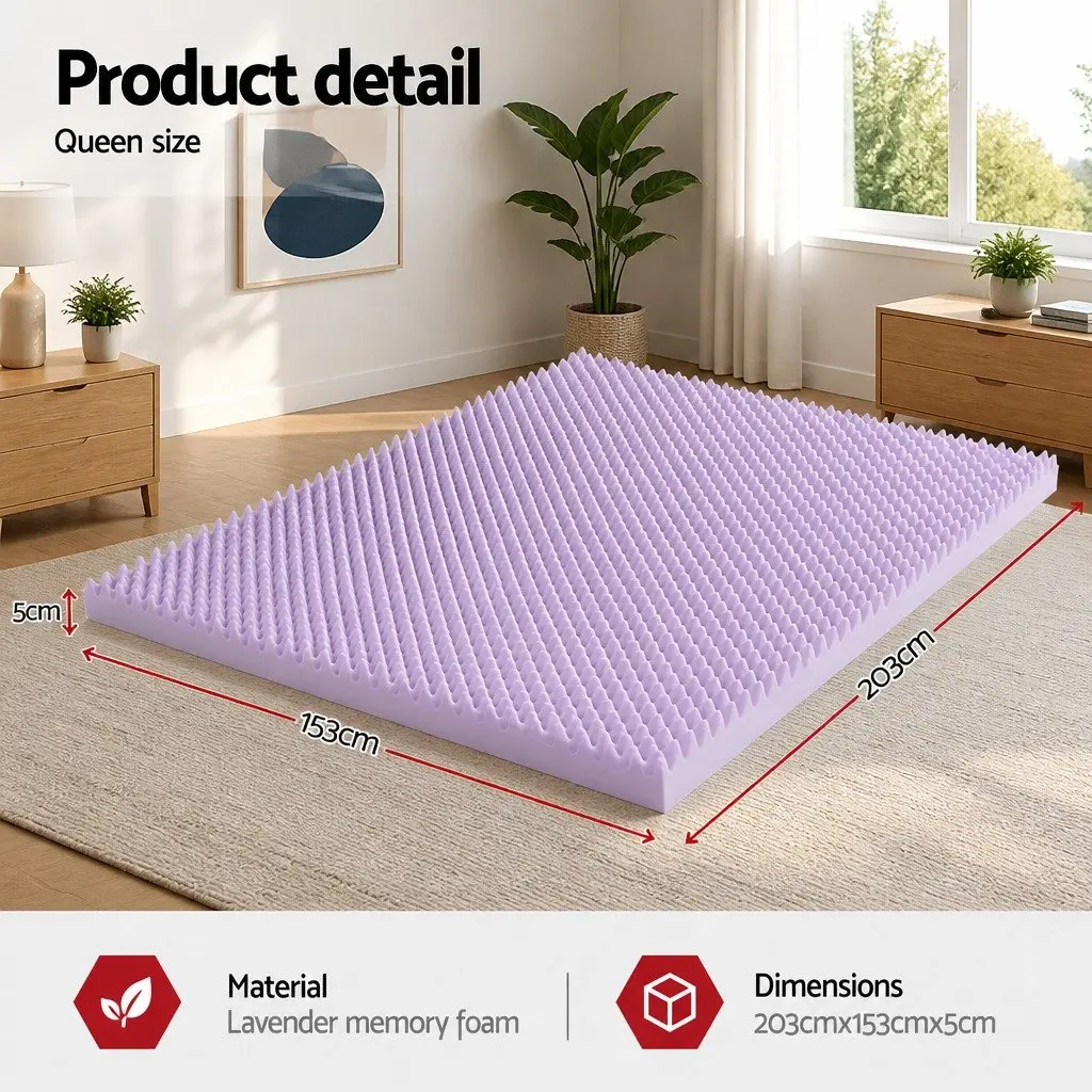 Memory Foam Mattress Topper Queen Lavender Infused Egg Crate Breathable Pad 5cm