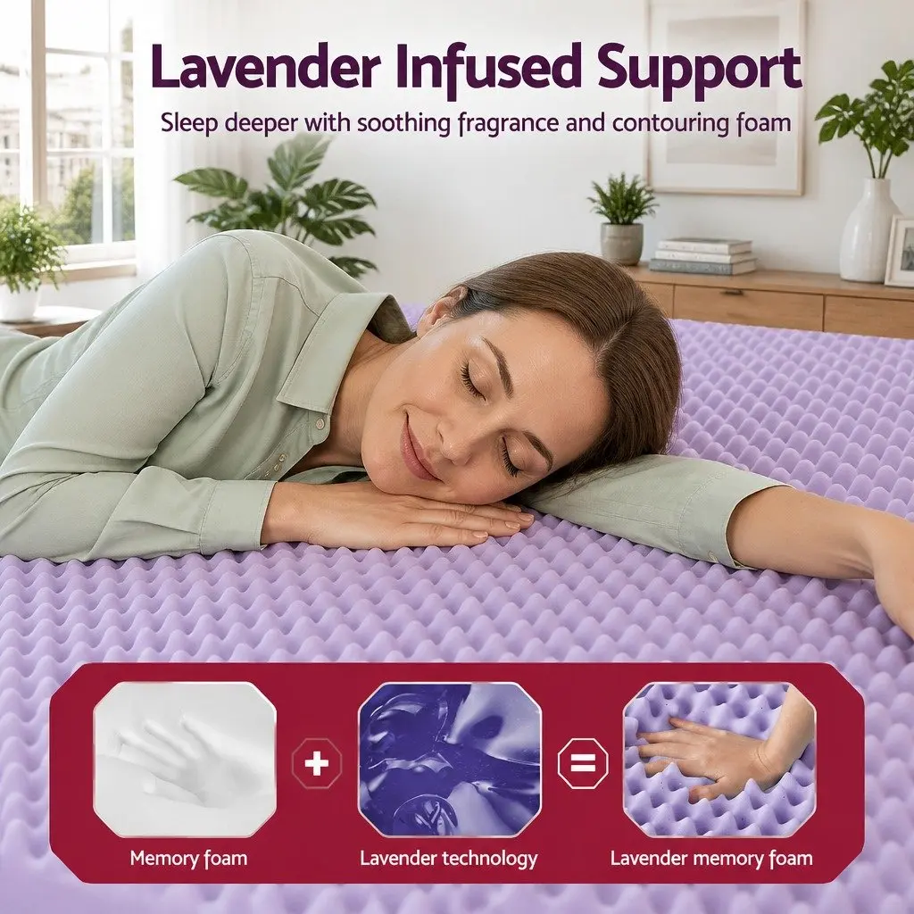 Memory Foam Mattress Topper Queen Lavender Infused Egg Crate Breathable Pad 5cm