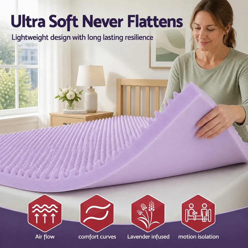Memory Foam Mattress Topper Queen Lavender Infused Egg Crate Breathable Pad 5cm