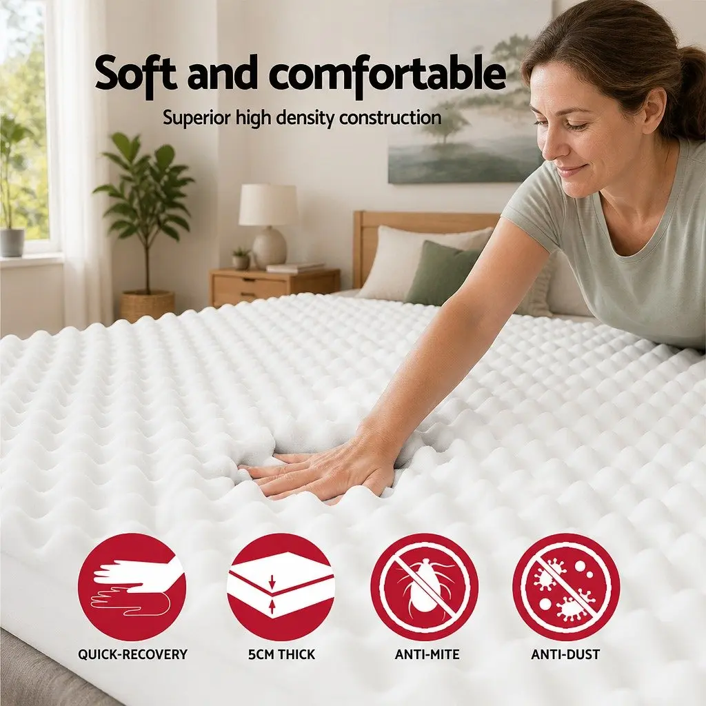 Double Foam Mattress Topper Egg Crate 5cm White Comfort Support Pad
