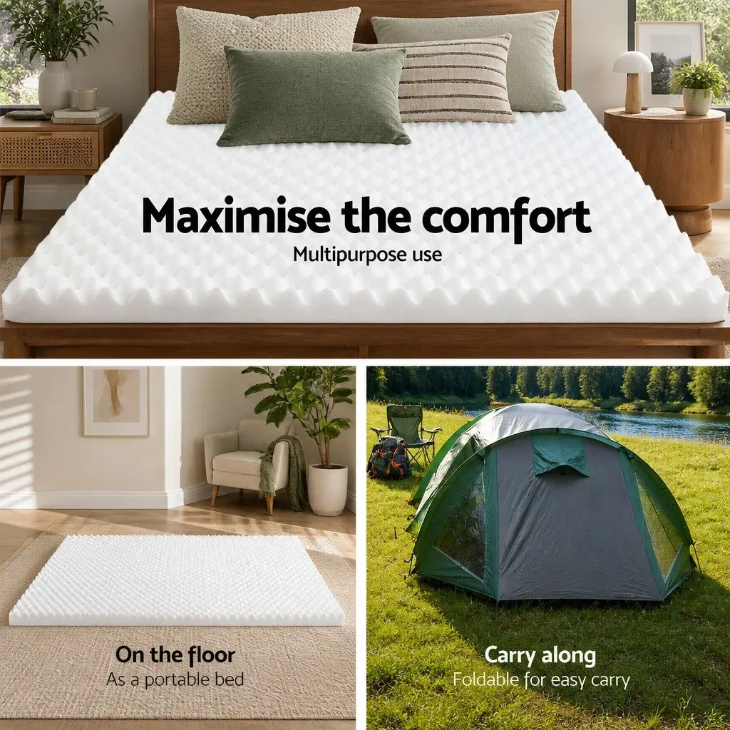 Double Foam Mattress Topper Egg Crate 5cm White Comfort Support Pad