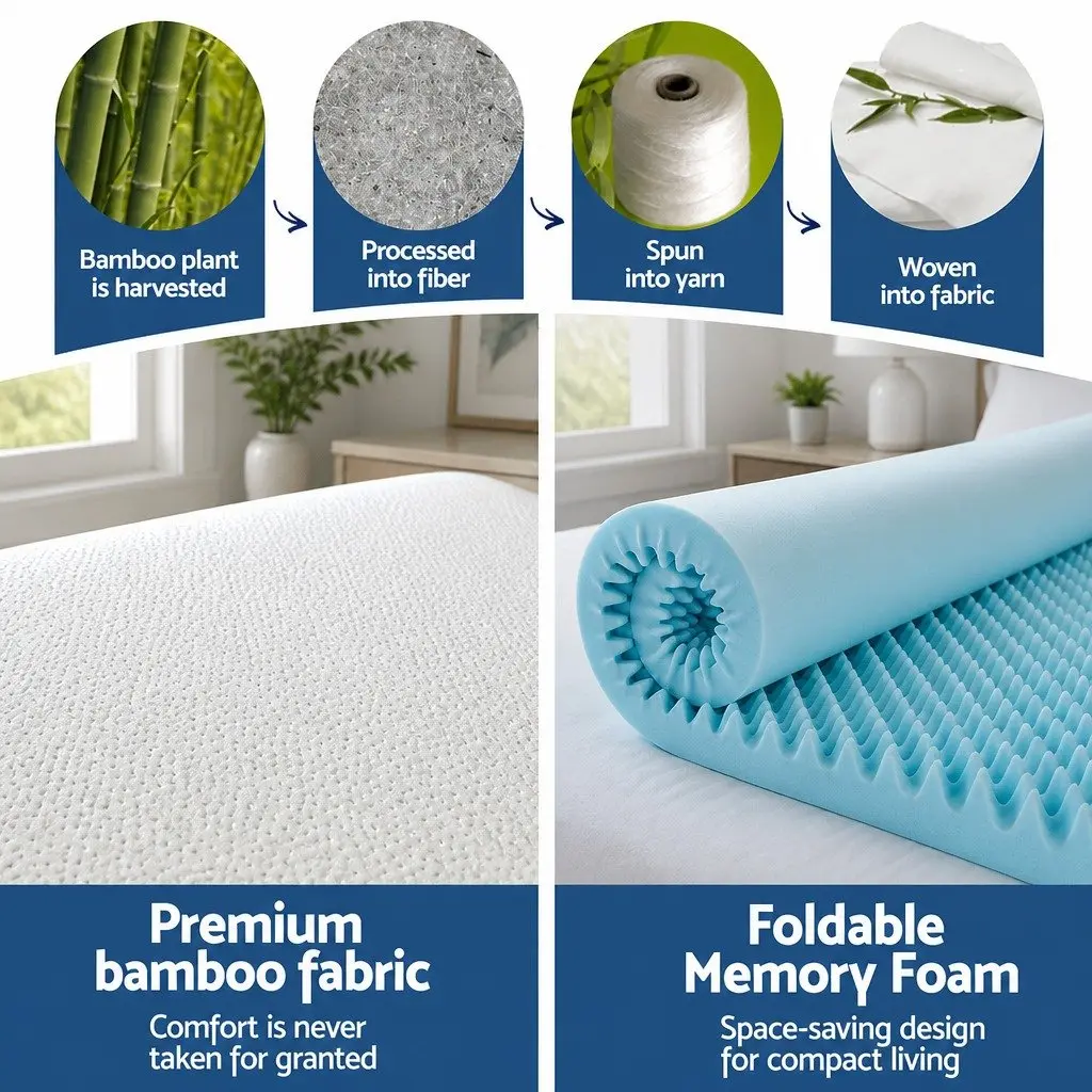 Memory Foam Mattress Topper 8cm Gel Egg Crate Bamboo King Single