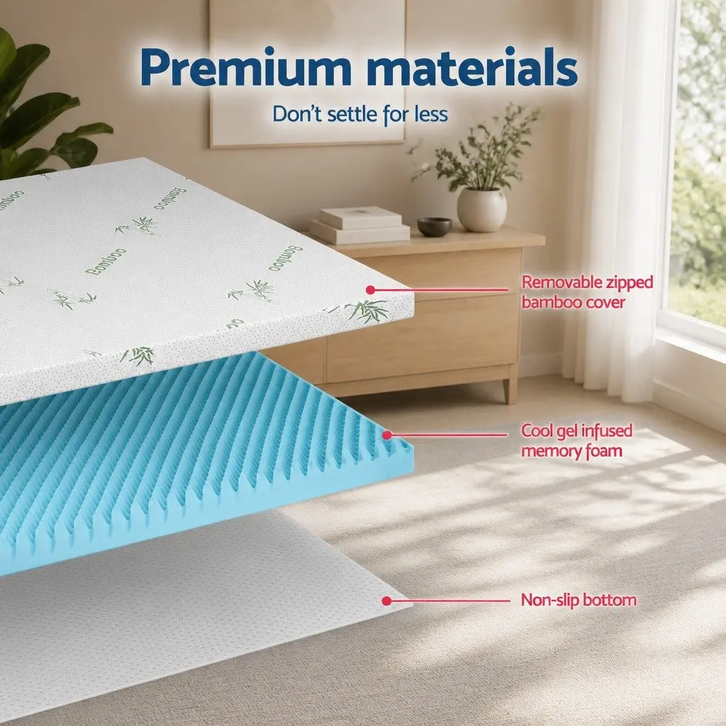 Memory Foam Mattress Topper 8cm Double Gel Infused Breathable Bamboo Cover