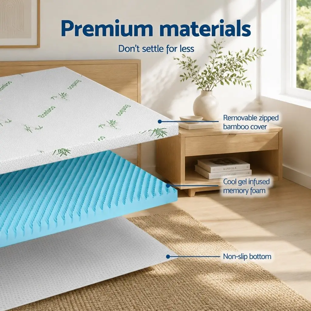 Memory Foam Mattress Topper 8cm Gel Infused Bamboo Cover King Bed