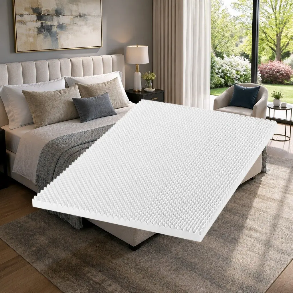King Single 5cm Egg Crate Memory Foam Mattress Topper White Comfort Layer