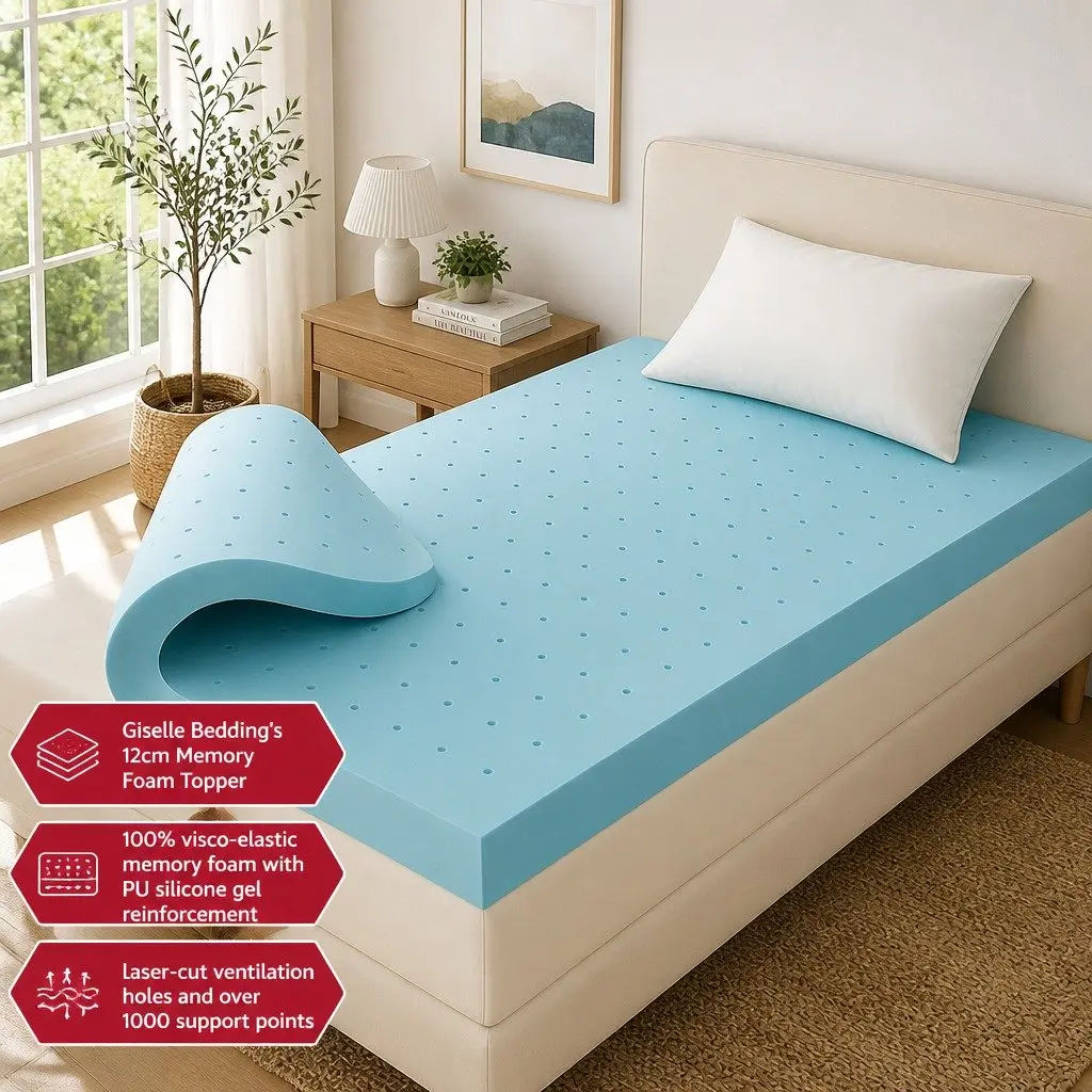 Memory Foam Mattress Topper 12cm Ventilated Gel Bamboo Cover King Single