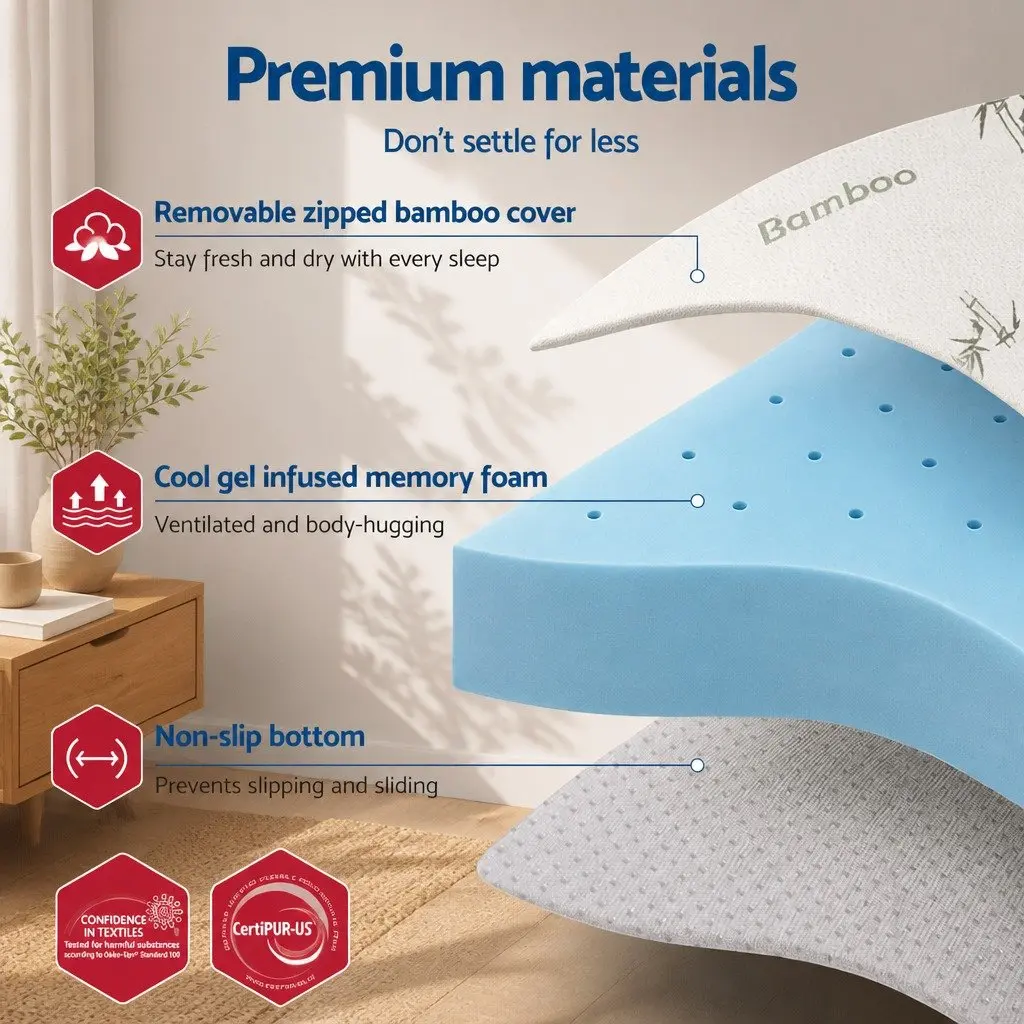 King Size Mattress Topper 12cm Ventilated Memory Foam with Cool Gel and Bamboo Cover