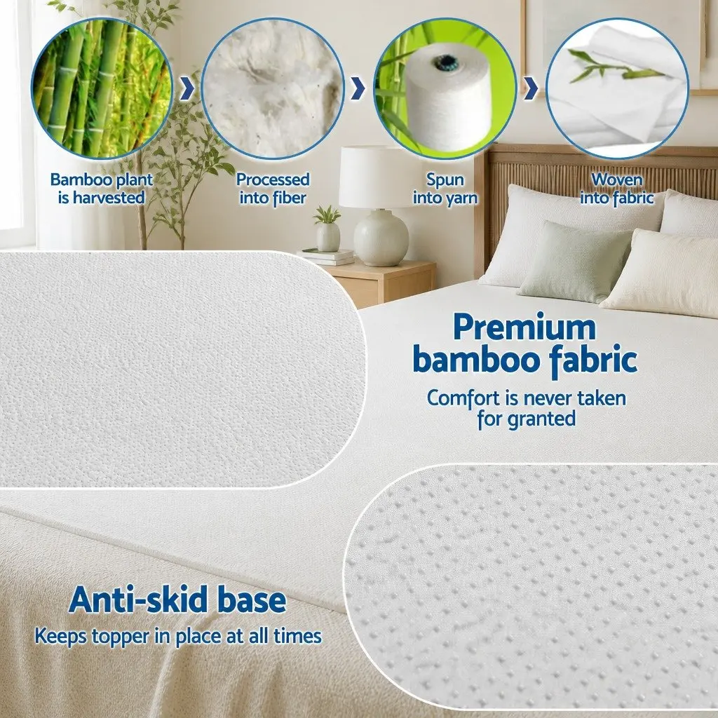 Memory Foam Mattress Topper 12cm Ventilated Gel Queen Bamboo Cover Blue