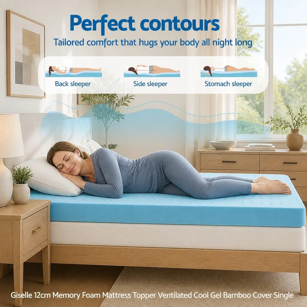 Memory Foam Mattress Topper 12cm Ventilated Gel Bamboo Cover Single Bed