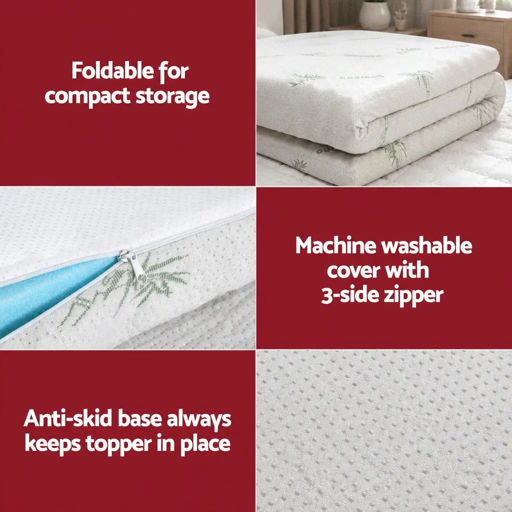 Memory Foam Mattress Topper 5cm Ventilated Gel Bamboo Cover Double Bed
