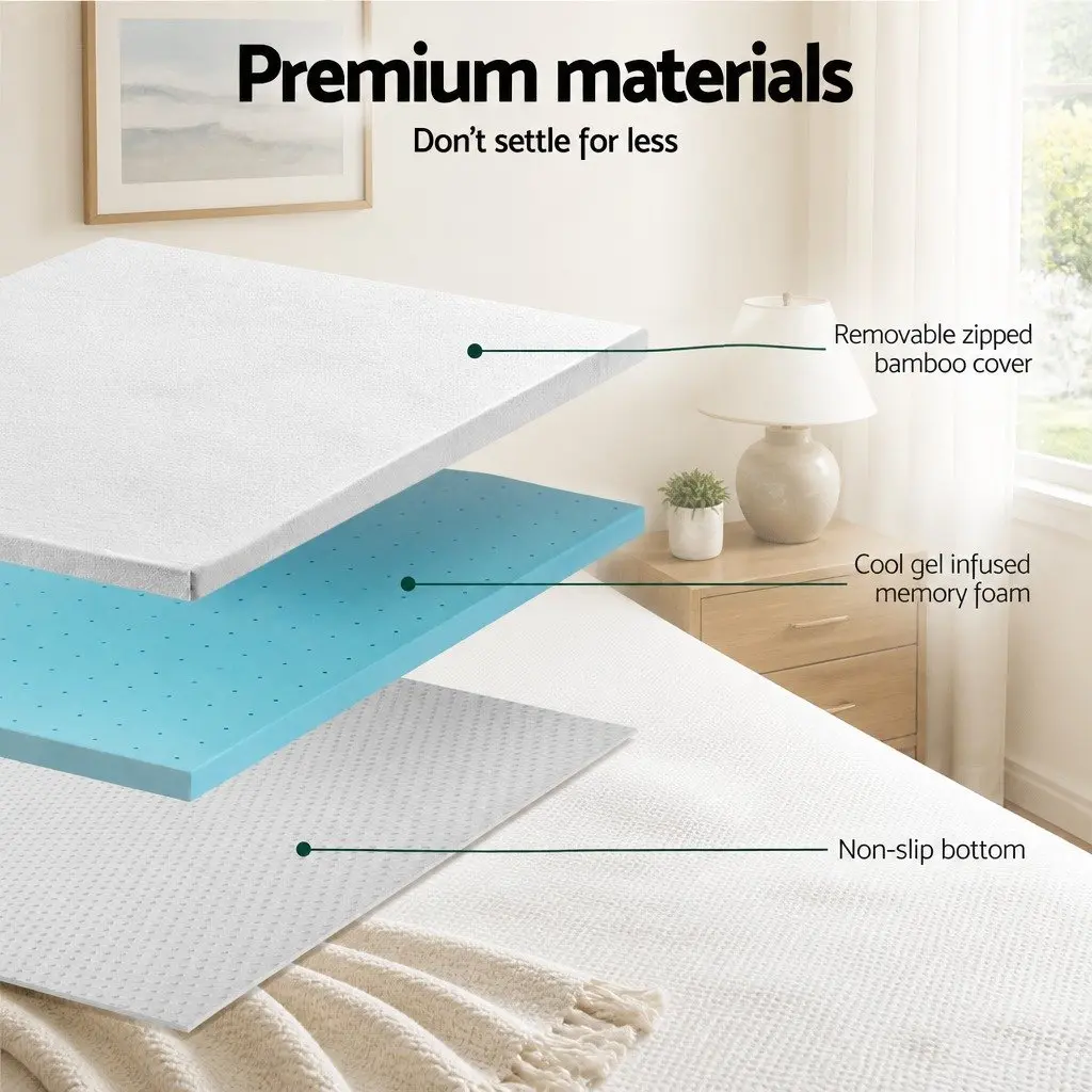 Memory Foam Mattress Topper 5cm Ventilated Gel Bamboo Cover Double Bed