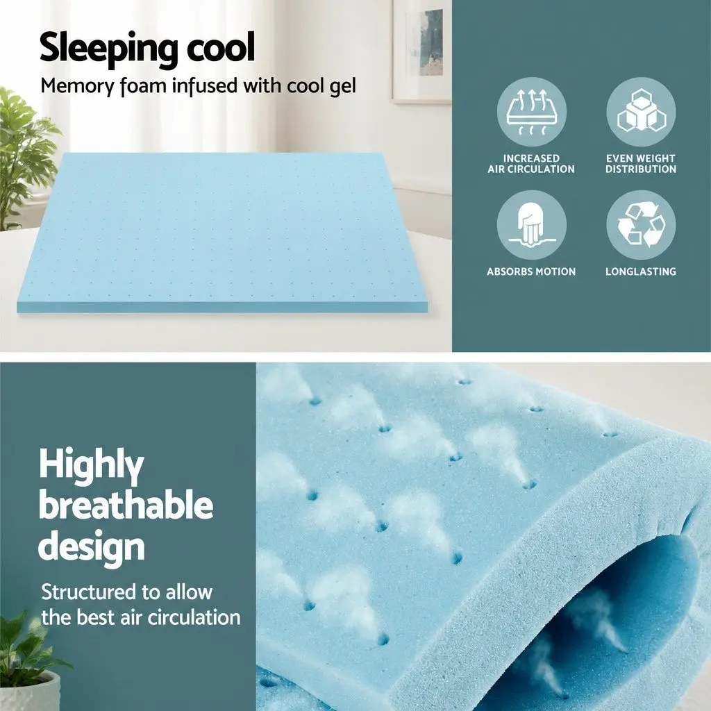 Memory Foam Mattress Topper Ventilated King Size 5cm Removable Cover
