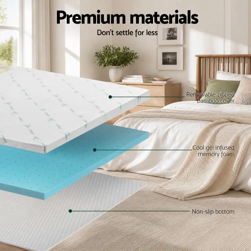 Memory Foam Mattress Topper Ventilated King Size 5cm Removable Cover