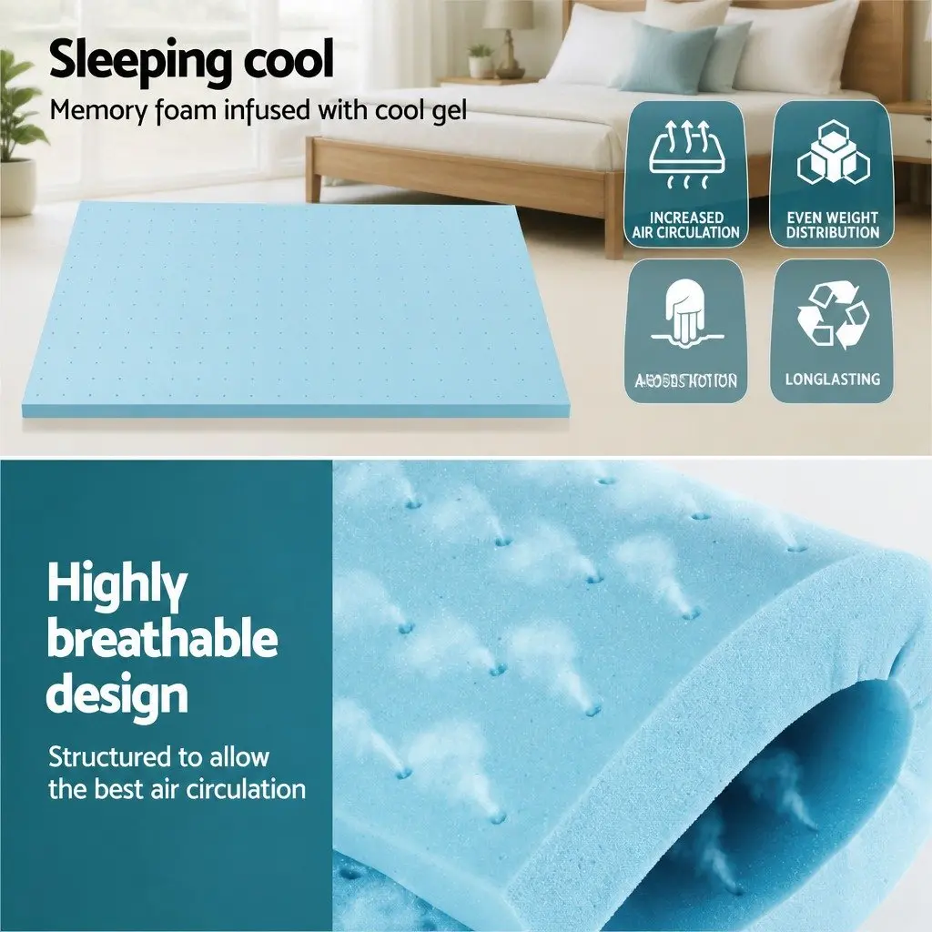 Memory Foam Mattress Topper Ventilated Gel Queen Size 5cm