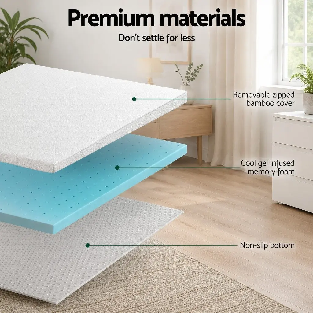Memory Foam Mattress Topper Ventilated Gel Queen Size 5cm