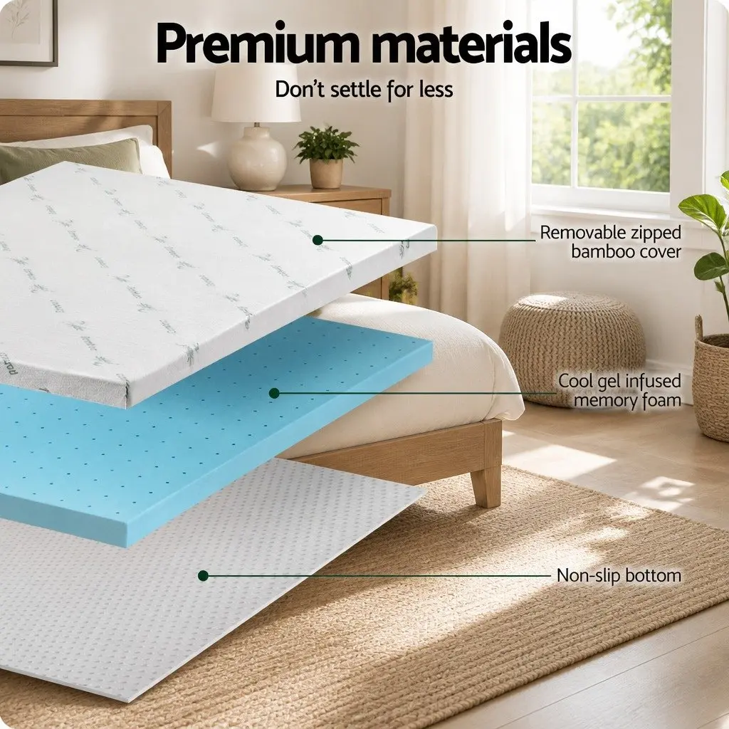Memory Foam Mattress Topper 8cm King Single Ventilated Cool Gel Breathable