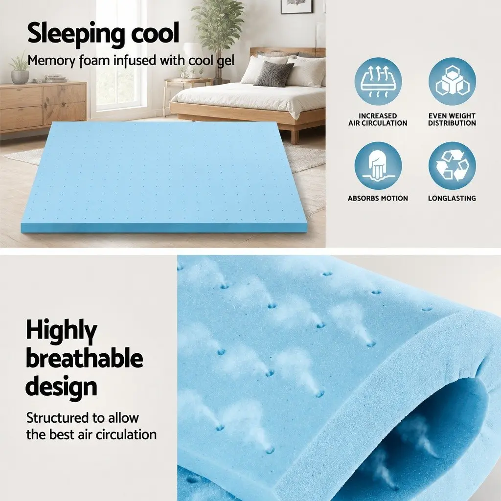 Memory Foam Mattress Topper Ventilated Gel 8cm Double Bed
