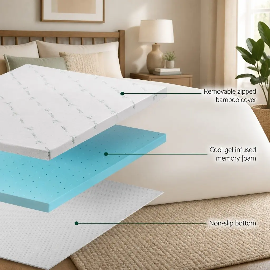 Memory Foam Mattress Topper Ventilated Gel 8cm Double Bed