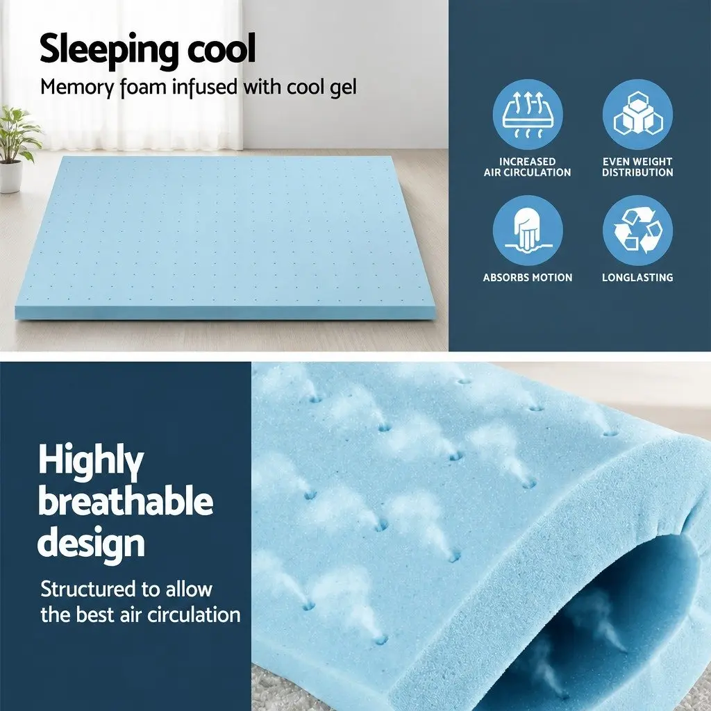 Memory Foam Mattress Topper Ventilated Bamboo Cover Queen Size 8cm