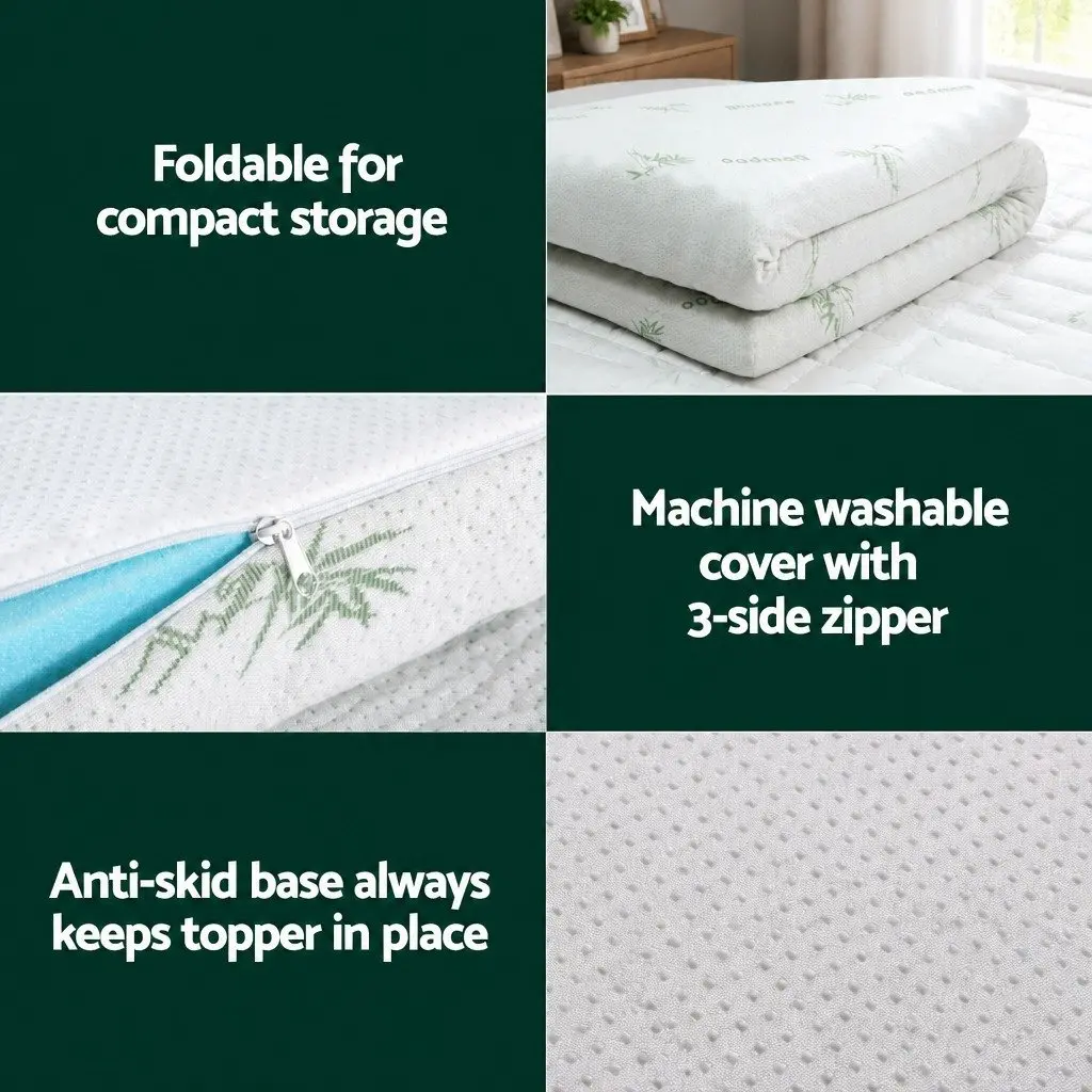 Memory Foam Mattress Topper Ventilated Bamboo Cover Queen Size 8cm