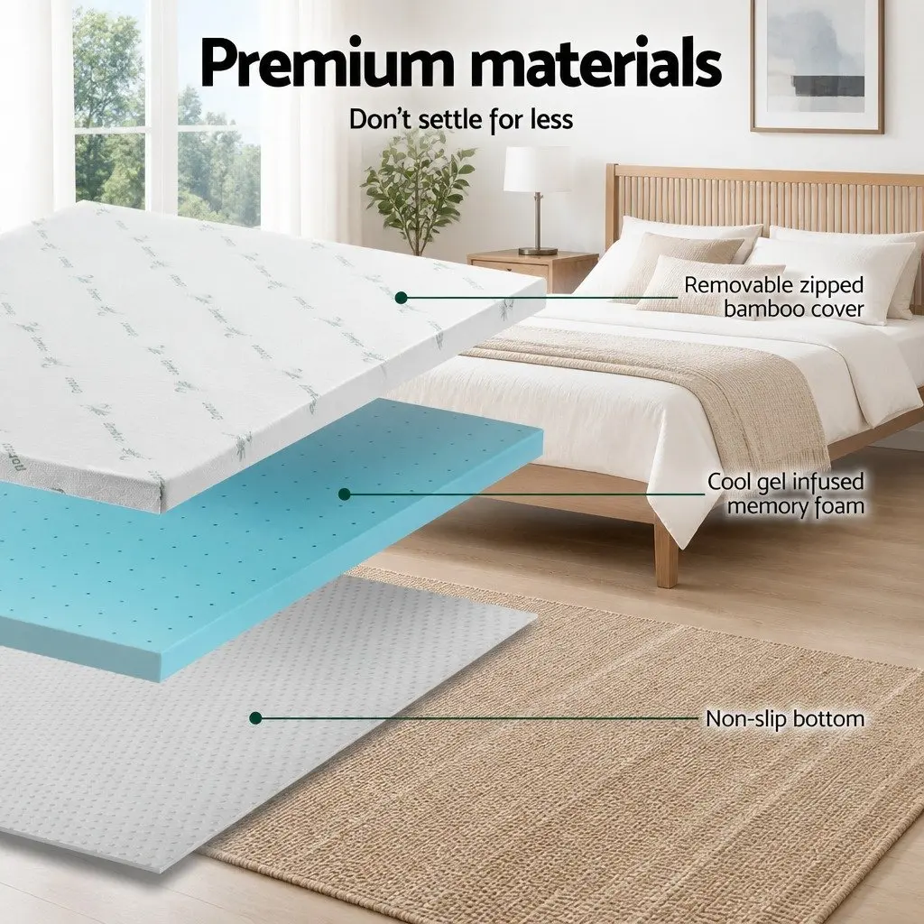 Memory Foam Mattress Topper Ventilated Bamboo Cover Queen Size 8cm