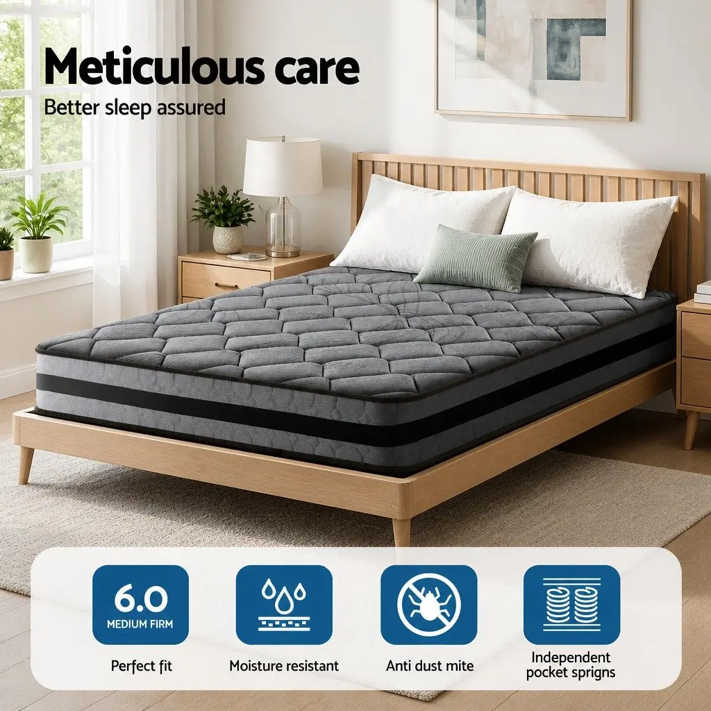 Double Mattress 22cm Pocket Spring Medium Firm Sleep Support