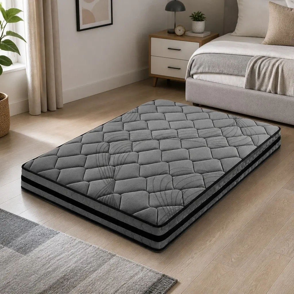 Pocket Spring Mattress Medium Firm 22cm Queen Size Grey Black