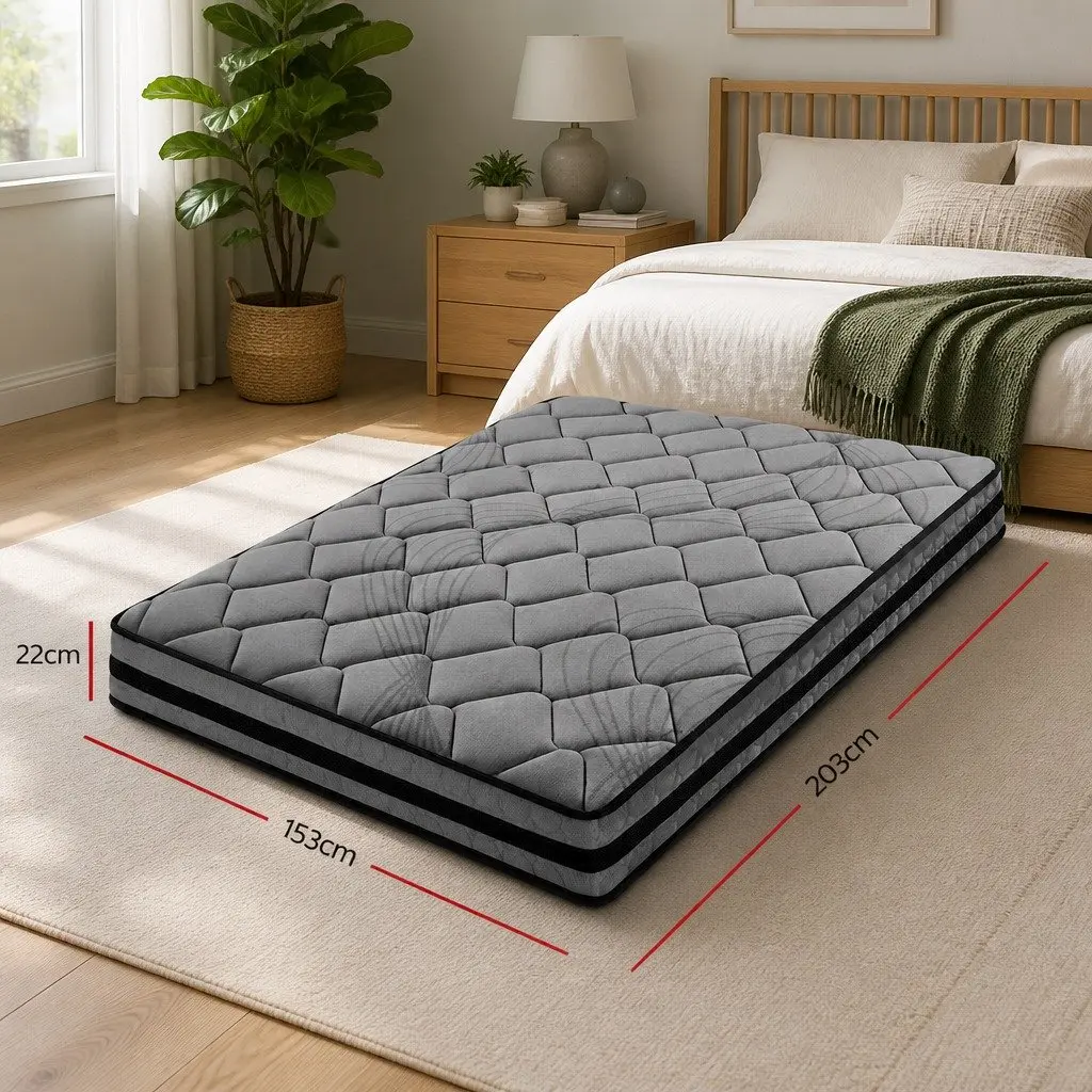Pocket Spring Mattress Medium Firm 22cm Queen Size Grey Black