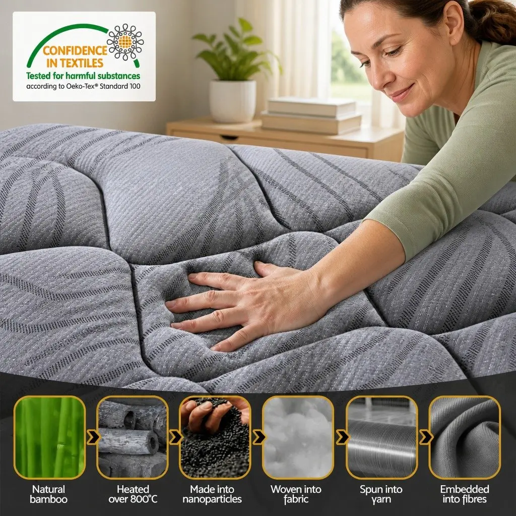 Pocket Spring Mattress Medium Firm 22cm Queen Size Grey Black