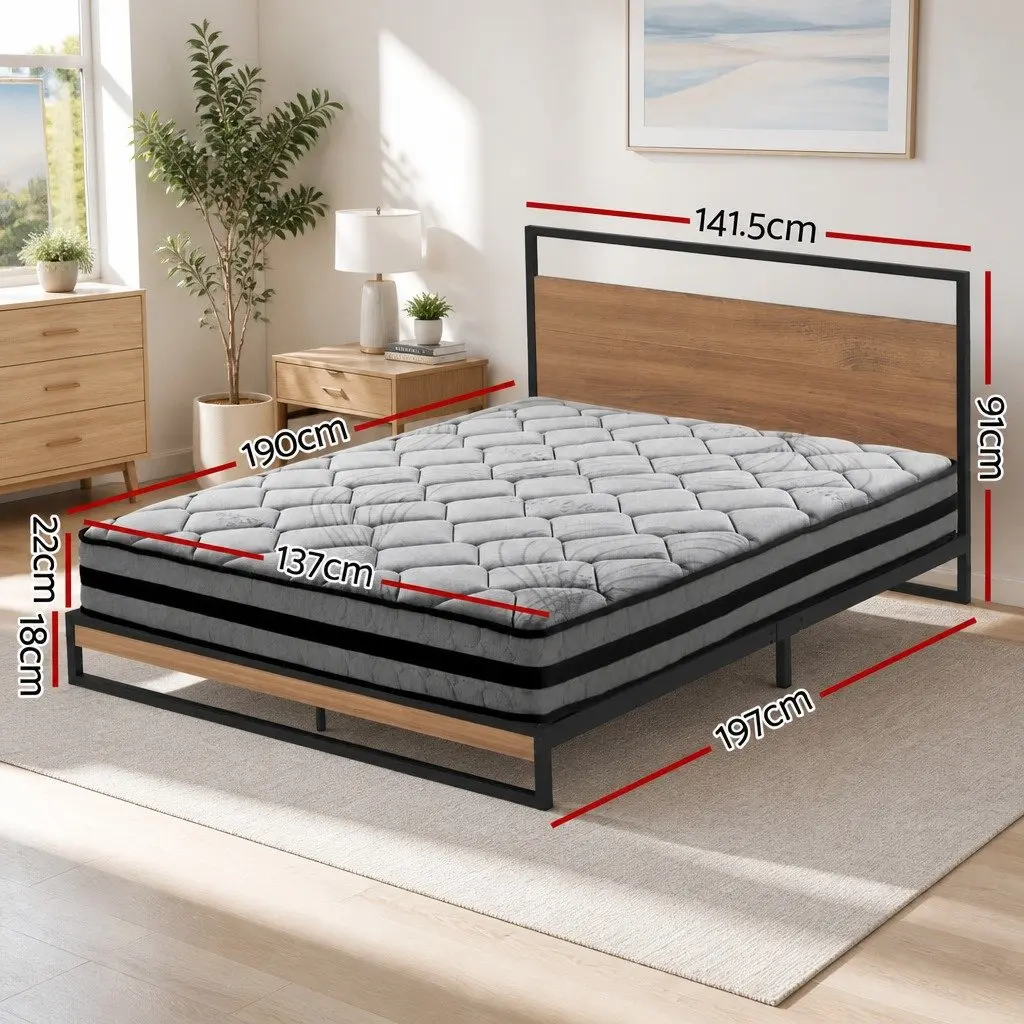 Double Bed Frame Metal Platform with Pocket Spring Mattress Industrial Design