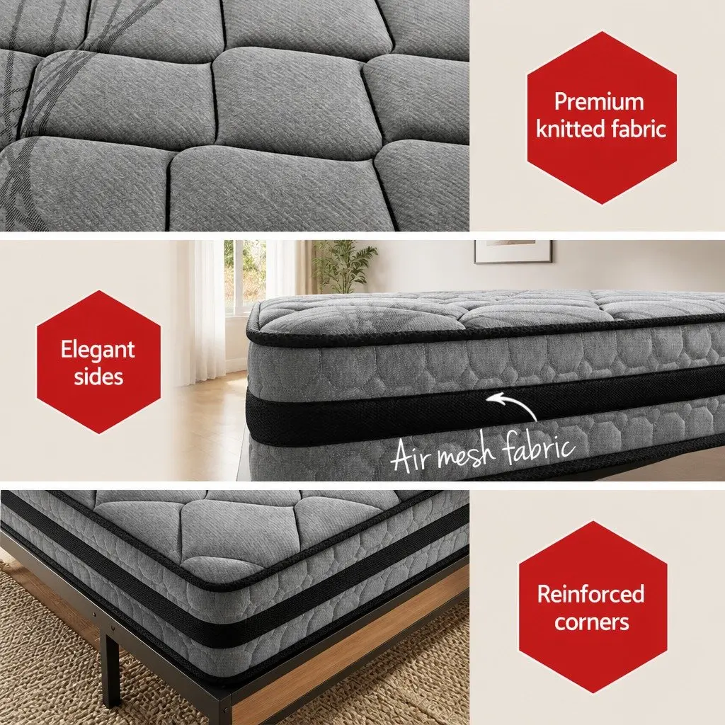 Double Bed Frame Metal Platform with Pocket Spring Mattress Industrial Design