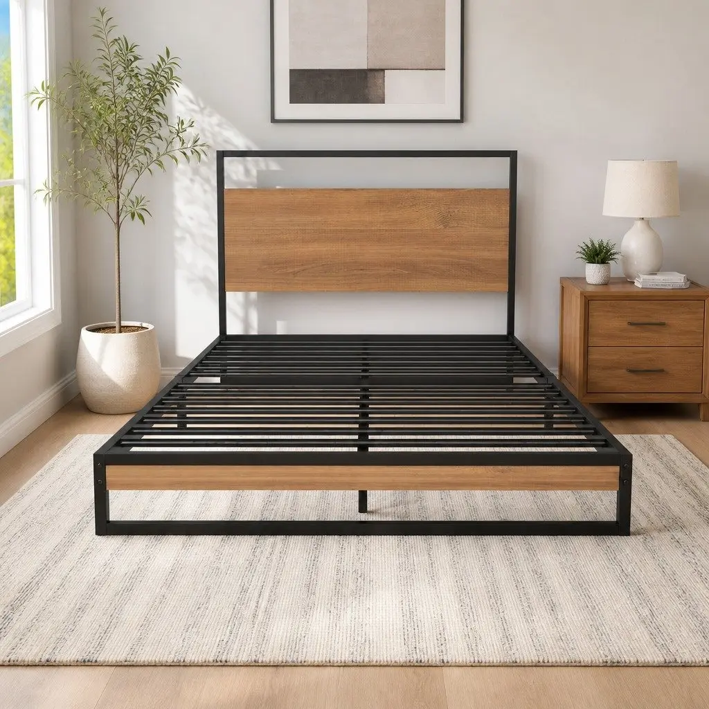 Metal Bed Frame King Single Size Platform with Pocket Spring Mattress
