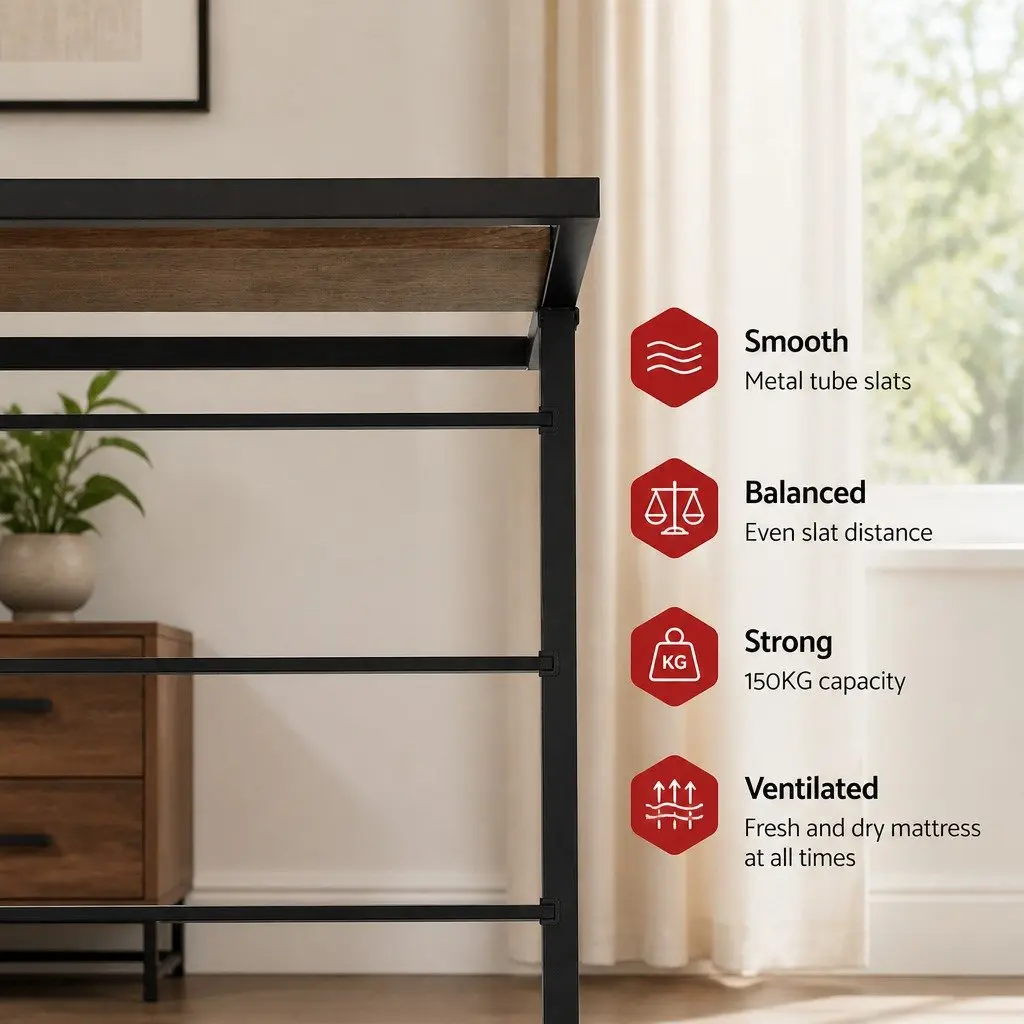 Metal Trundle Daybed Frame Single Size Industrial Style Bedroom Furniture Black