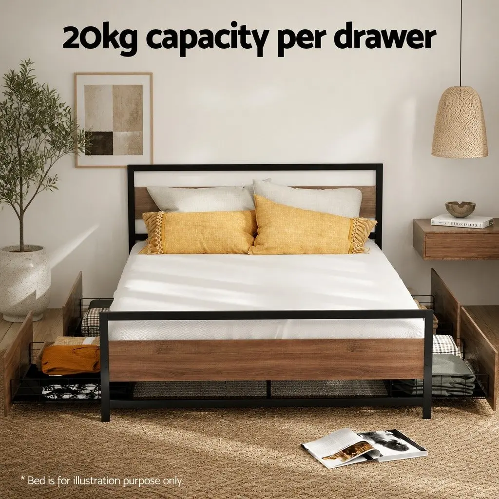 2x Metal Bed Storage Trundle Drawers Under Bed Bedroom Organiser Walnut Black