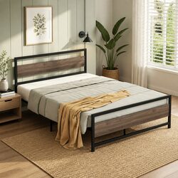 Double Size Bed Frame Metal Base Black Industrial Style Mattress Platform