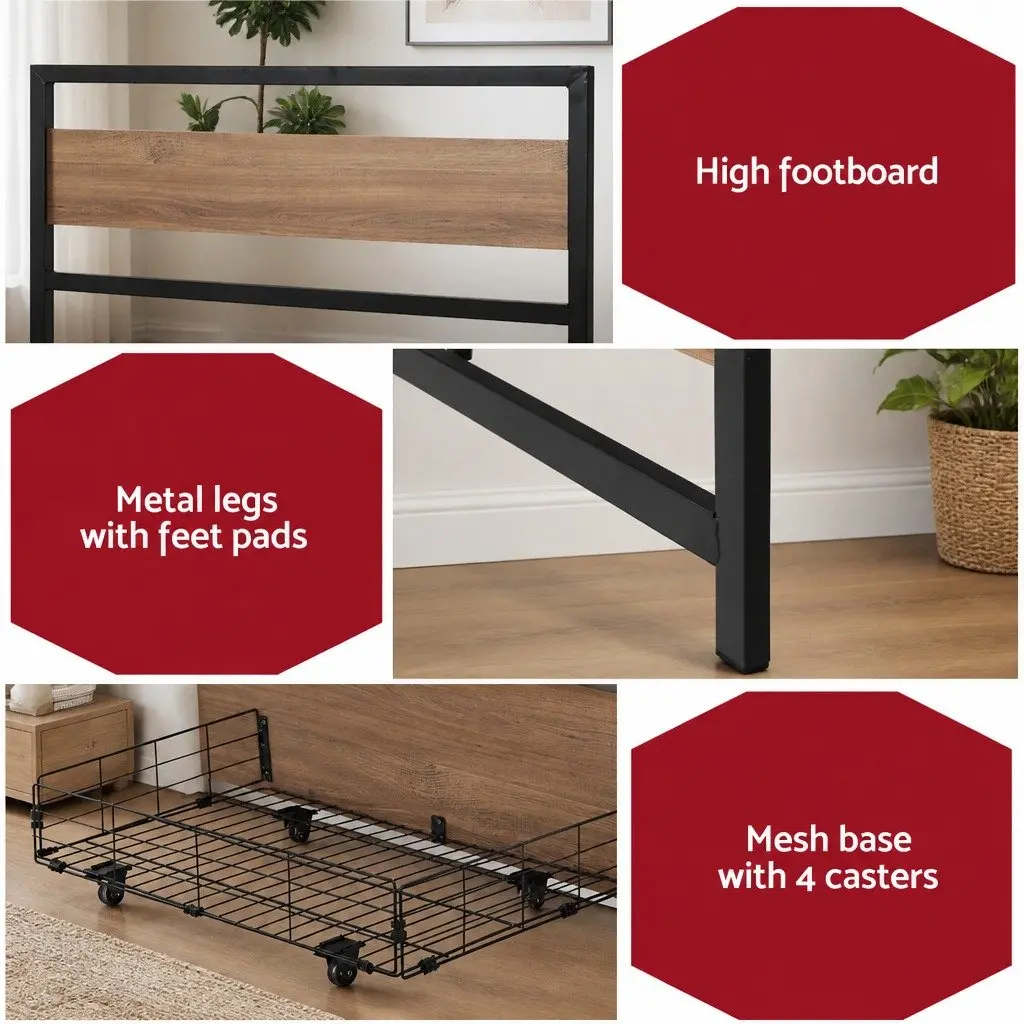 Double Bed Frame Metal with Storage Drawers Industrial Bedroom Furniture Black
