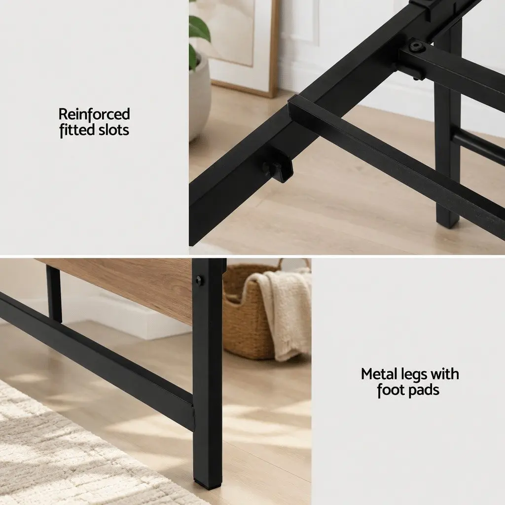 Queen Size Bed Frame Metal Base Industrial Style Black
