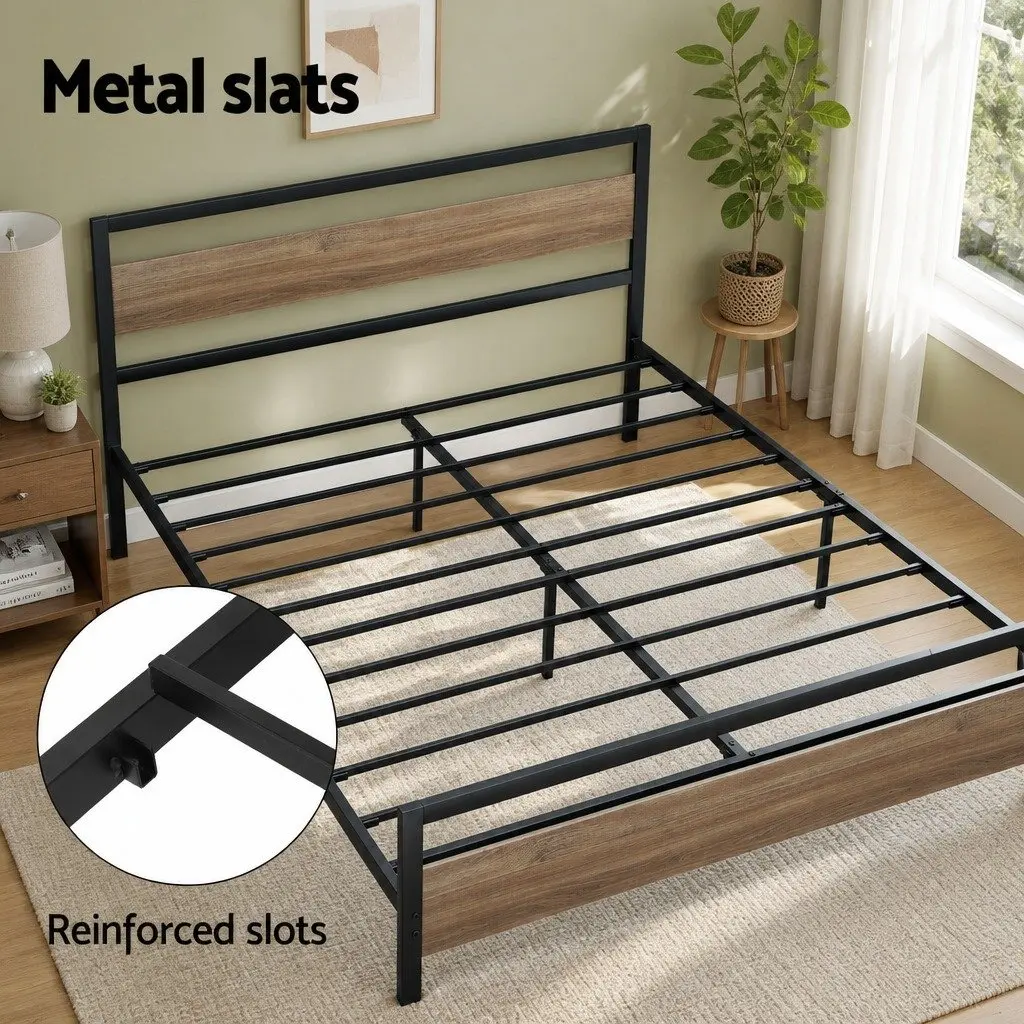 Queen Size Bed Frame Metal Industrial Style with Storage Drawers