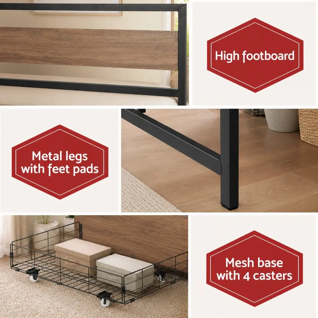 Queen Size Bed Frame Metal Industrial Style with Storage Drawers
