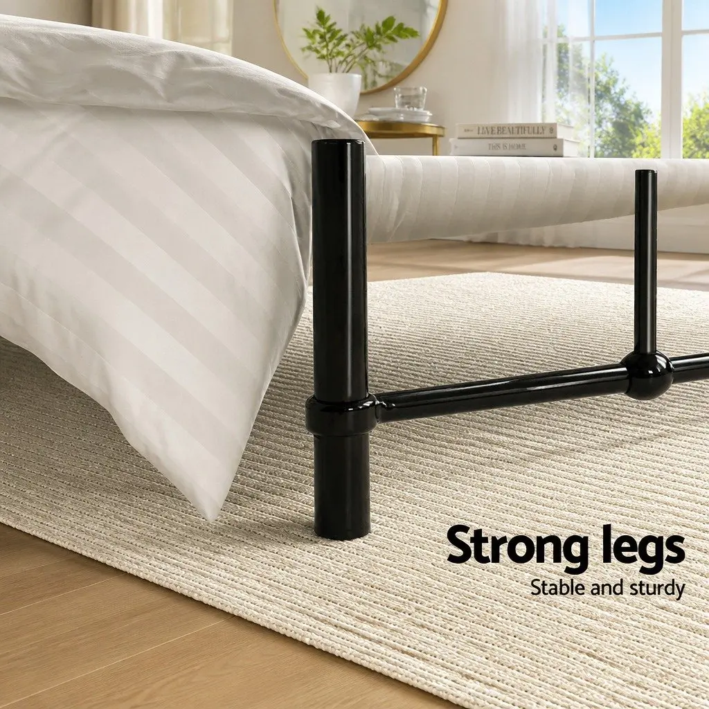 Metal Bed Frame Black Powder-Coated Steel Country Style Standard Double Size